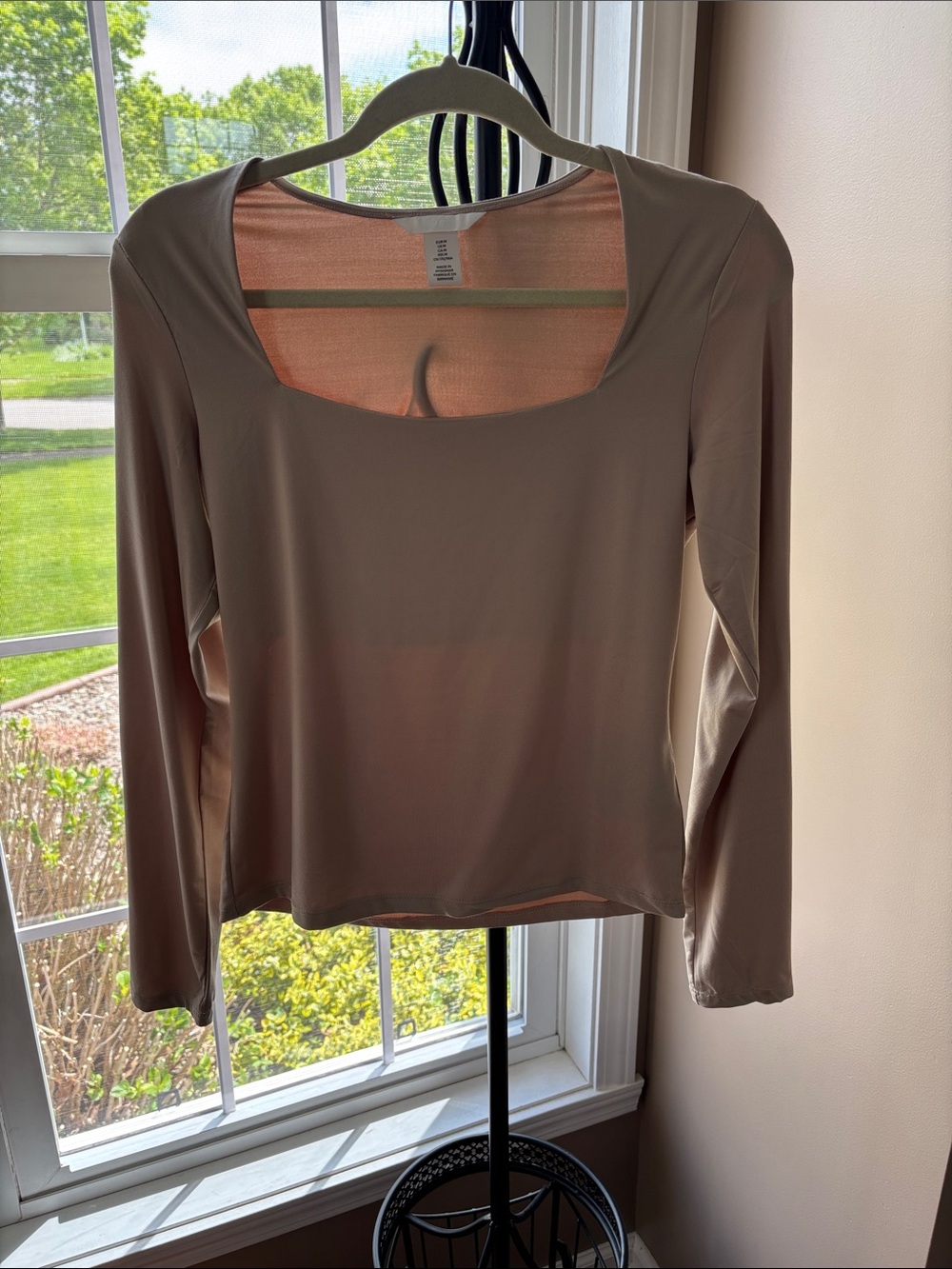 Women’s Long Sleeve Square Neck Top - Nude